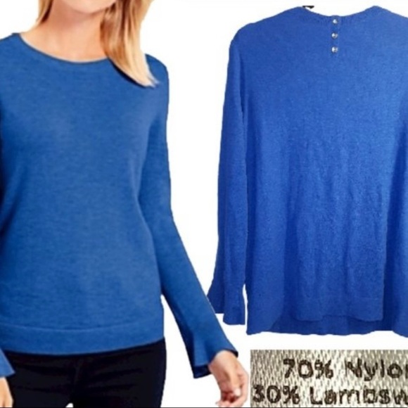 Talbots Blue Lambswool Button Back Sweater Bell sleeves size 3X Petite - Picture 1 of 6